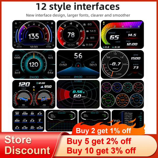 AD Digital Car LCD HUD – GPS + OBD2 Head-Up Display with Slope Meter & Speed Alarm